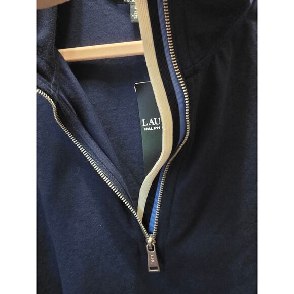 Lauren Ralph Lauren Navy Half-Zip Sporty Pullover Striped Seams Size Large NWT - Picture 5 of 8